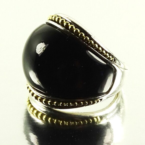 LAGOS Sterling Silver 18K Gold Onyx Cabochon Cocktail Ring Size 6 - Picture 2 of 10